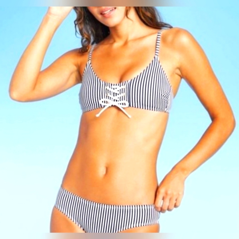 Xhilaration Bikini Blue & White Stripe Size S/M NWOT